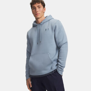 Sweat à capuche UA Icon Fleece Bleu ciel Hoodie pour Homme 1373880-448 Vue porté de face