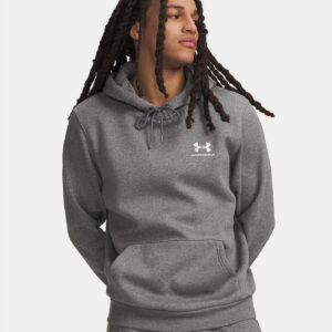 Sweat à capuche UA Icon Fleece Gris chiné Hoodie pour Homme 1373880-012 Vue porté de face