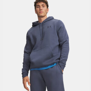 Sweat à capuche UA Icon Fleece Gris tempête Hoodie pour Homme 1373880-044 Vue porté de face