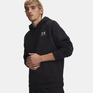 Sweat à capuche UA Icon Fleece Noir Hoodie pour Homme 1373880-001 Vue porté de face