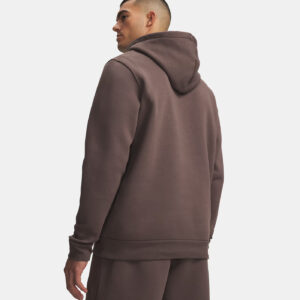 Sweat à capuche UA Icon Fleece Taupe Hoodie pour Homme 1373880-201 Vue porté de dos