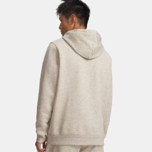 Sweat à capuche UA Icon Fleece Taupe clair chiné Hoodie pour Homme 1373880-203 Vue porté de dos