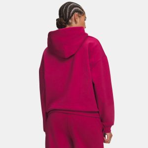 Sweat à capuche pour femme UA Icon Fleece Hoodie Rouge bordeaux 6013544-622 Vue porté de dos