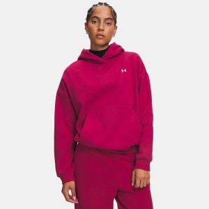 Sweat à capuche pour femme UA Icon Fleece Hoodie Rouge bordeaux 6013544-622 Vue porté de face
