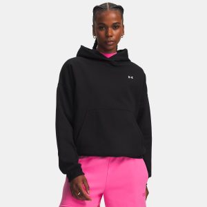 Sweat à capuche pour femme UA Icon Fleece Hoodie Ultime noir 6013544-009 Vue porté de face