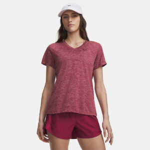 T-shirt UA Tech™ Twist pour femme Under Armour Rouge bordeaux 1384227-622 Vue porté de face