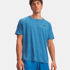 T-shirt UA Tech™ texturé pour homme Under Armour Bleu 1382796-430 Vue porté de face