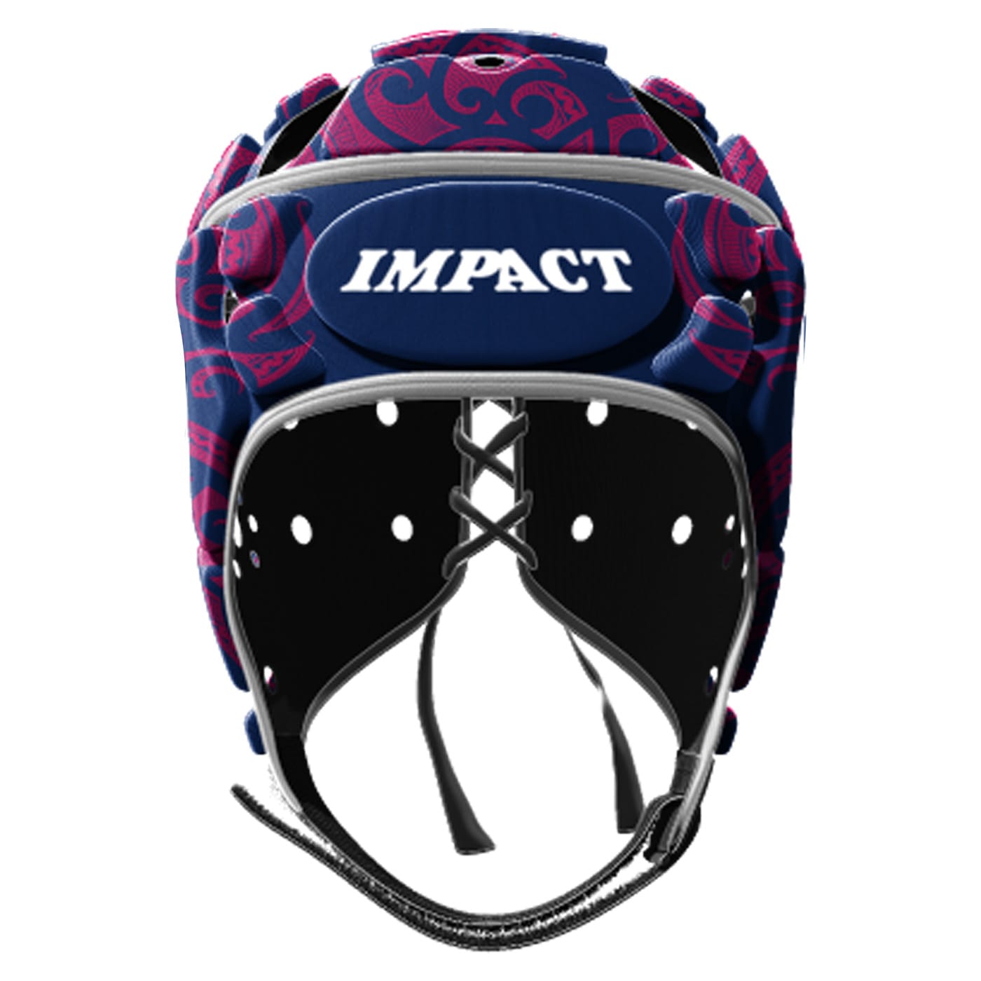 Casque de rugby Impact V2 Tribal Bleu marine et rose Face