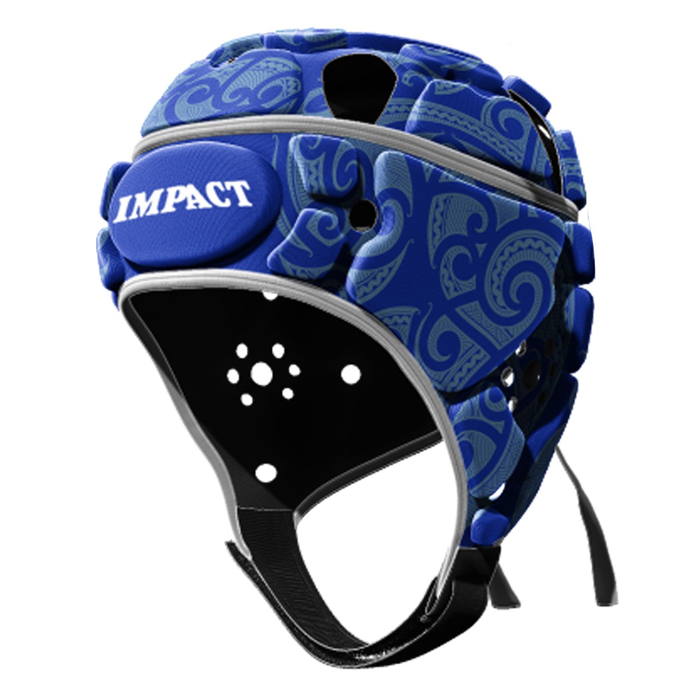 Casque de rugby Impact V2 Tribal Bleu roi et bleu ciel Face Lateral