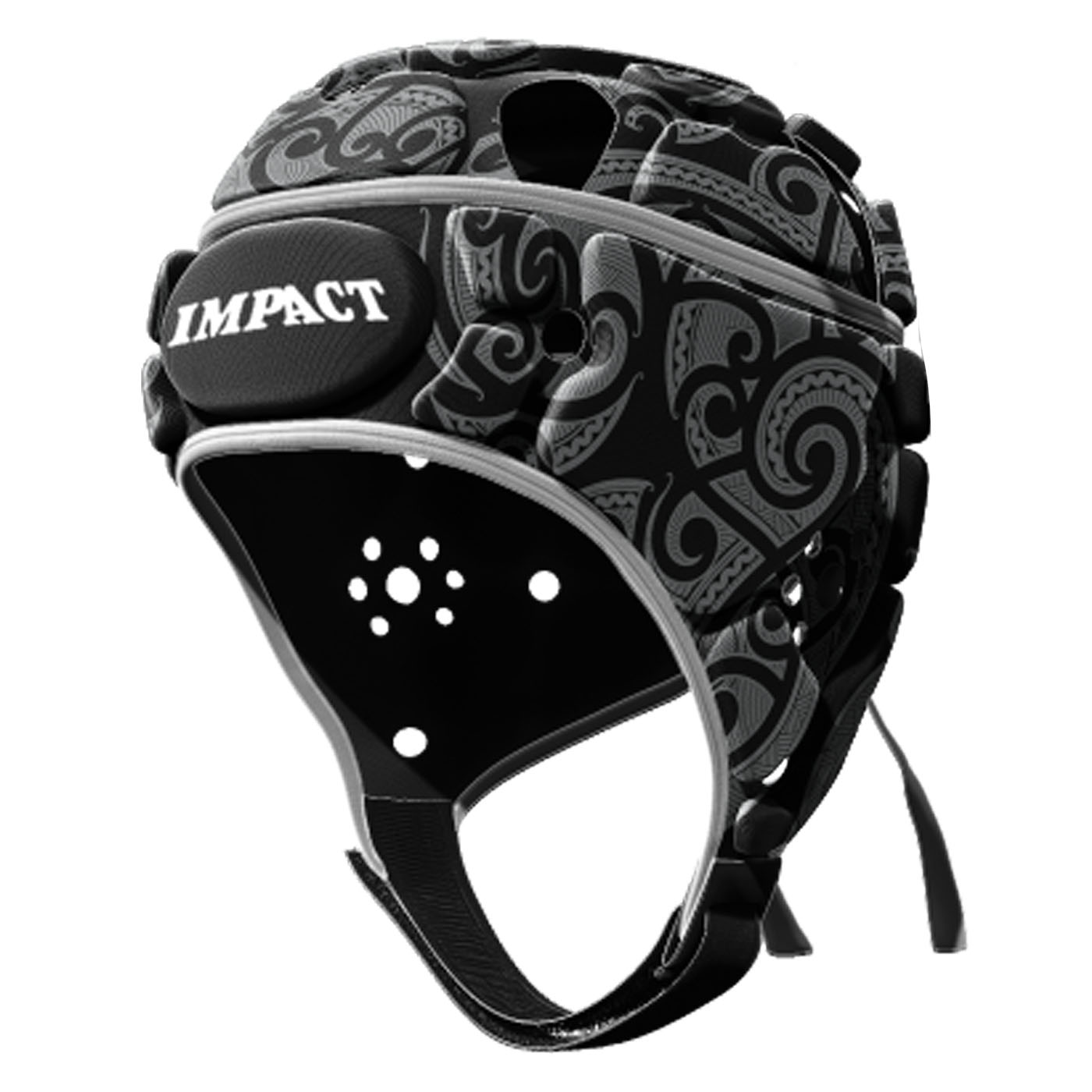 Casque de rugby Impact V2 Tribal Noir et gris Face lateral