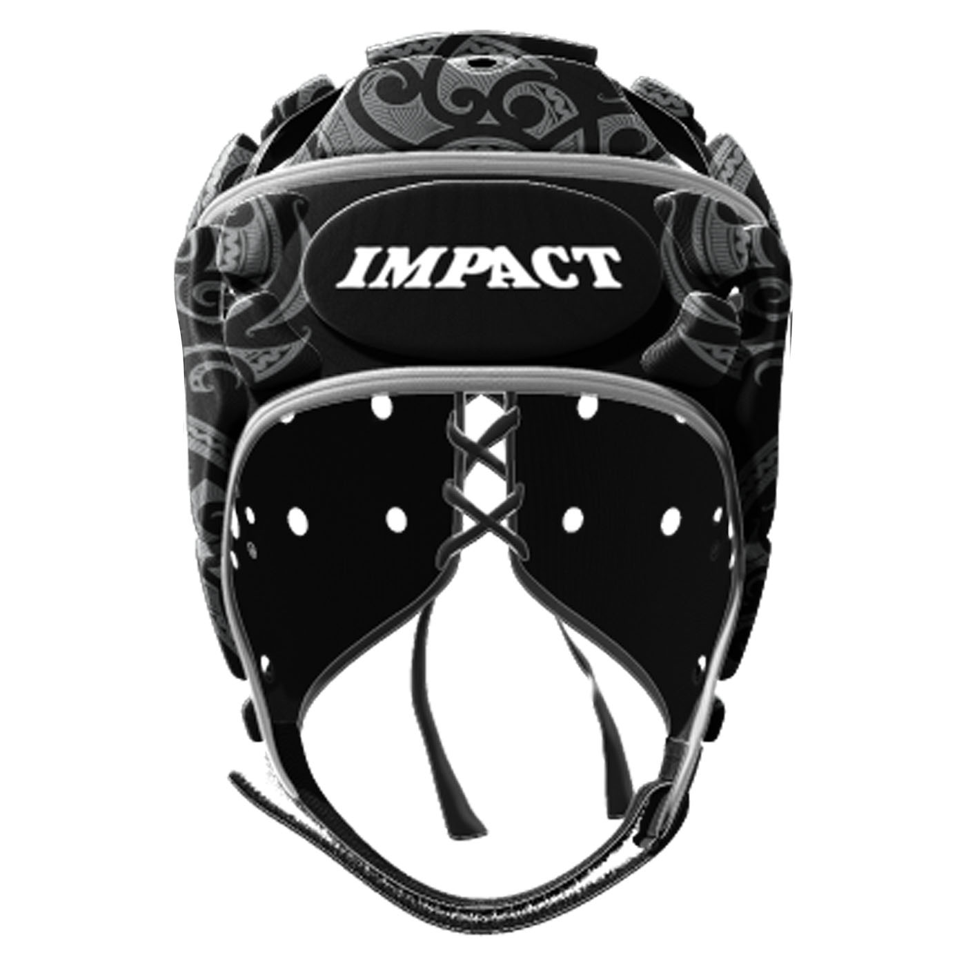 Casque de rugby Impact V2 Tribal Noir et gris Face