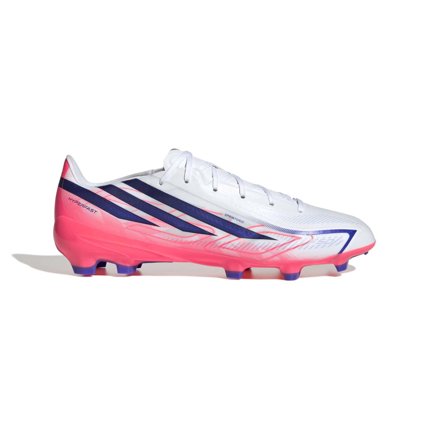 Crampons Adidas F50 Hyperfast League FG Blanc et rose KJ3412 Lateral