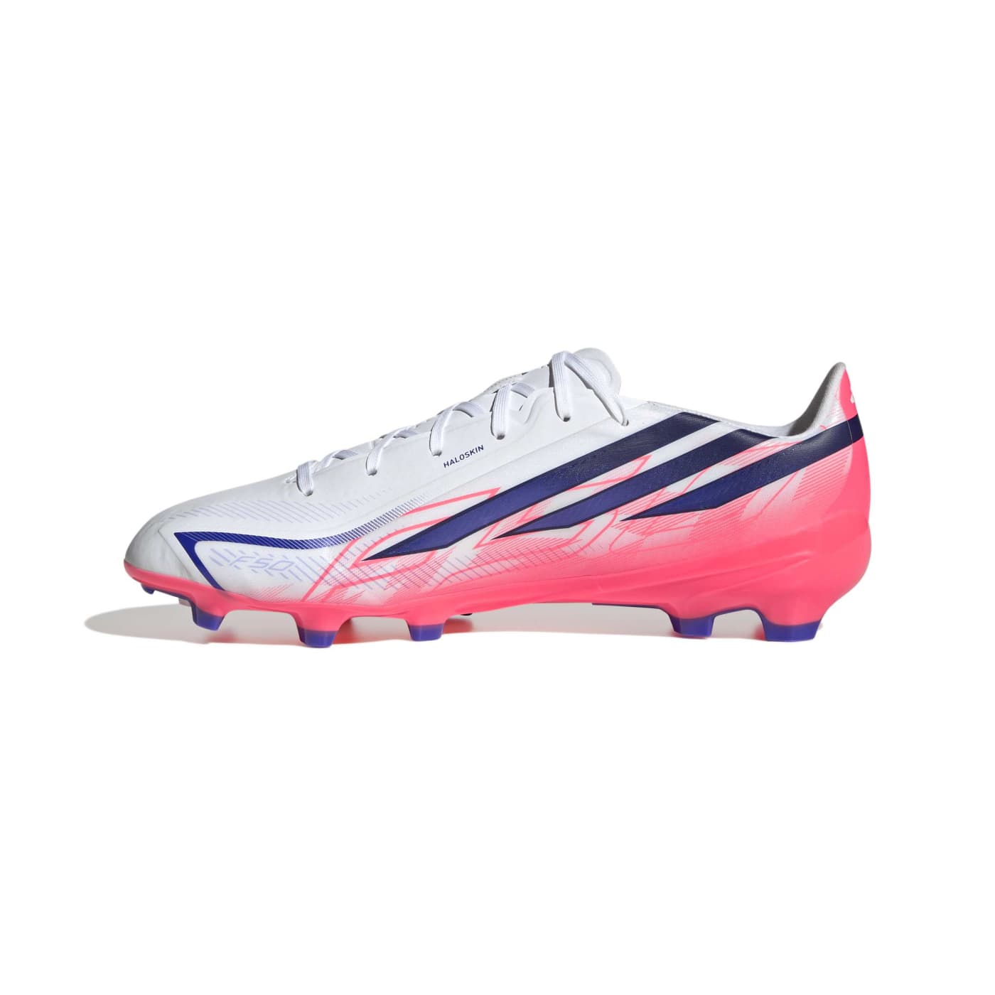 Crampons Adidas F50 Hyperfast League FG Blanc et rose KJ3412 Medial