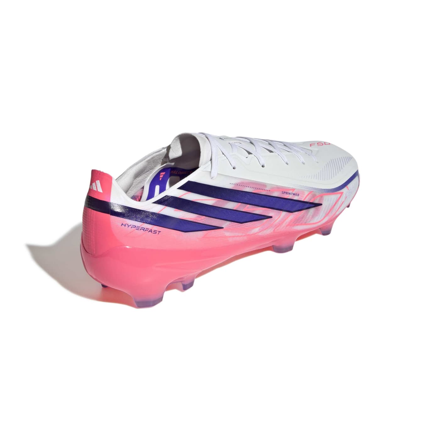 Crampons Adidas F50 Hyperfast Pro FG Blanc et rose KJ3438 Back Lateral Top