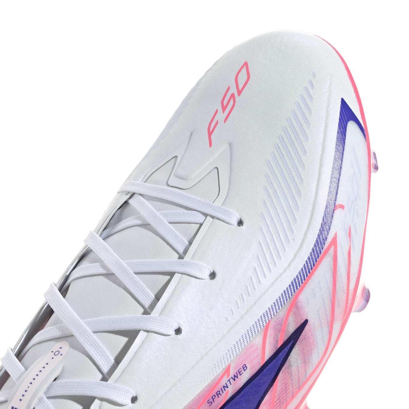 Crampons Adidas F50 Hyperfast Pro FG Blanc et rose KJ3438 Detail Front Top Lateral
