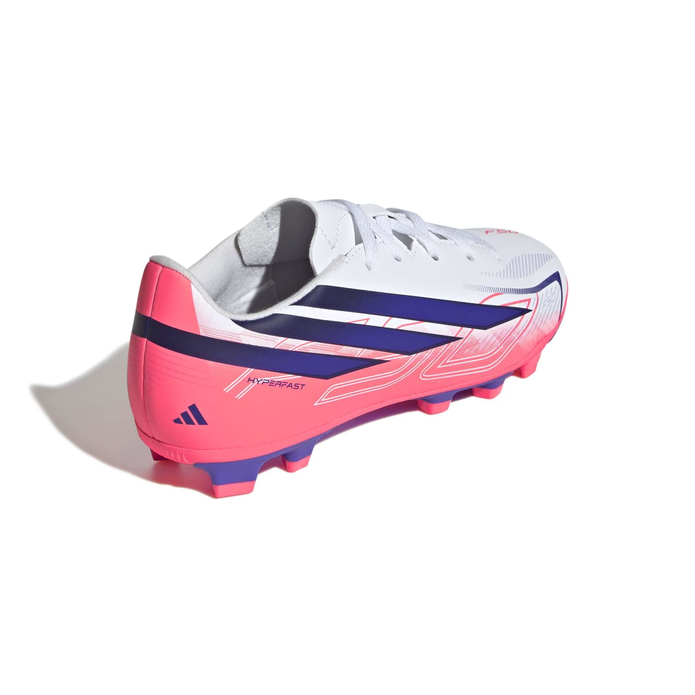 Crampons Junior Adidas F50 Hyperfast Club FG:MG Blanc et rose KK1308 Back Lateral Top