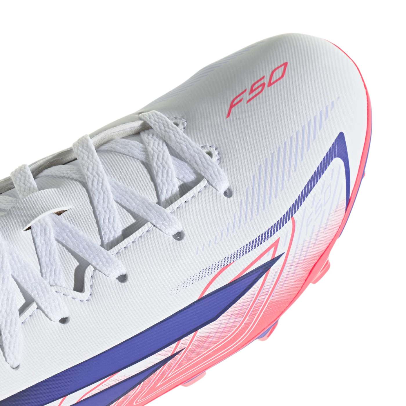 Crampons Junior Adidas F50 Hyperfast Club FG:MG Blanc et rose KK1308 Detail Front Top Lateral