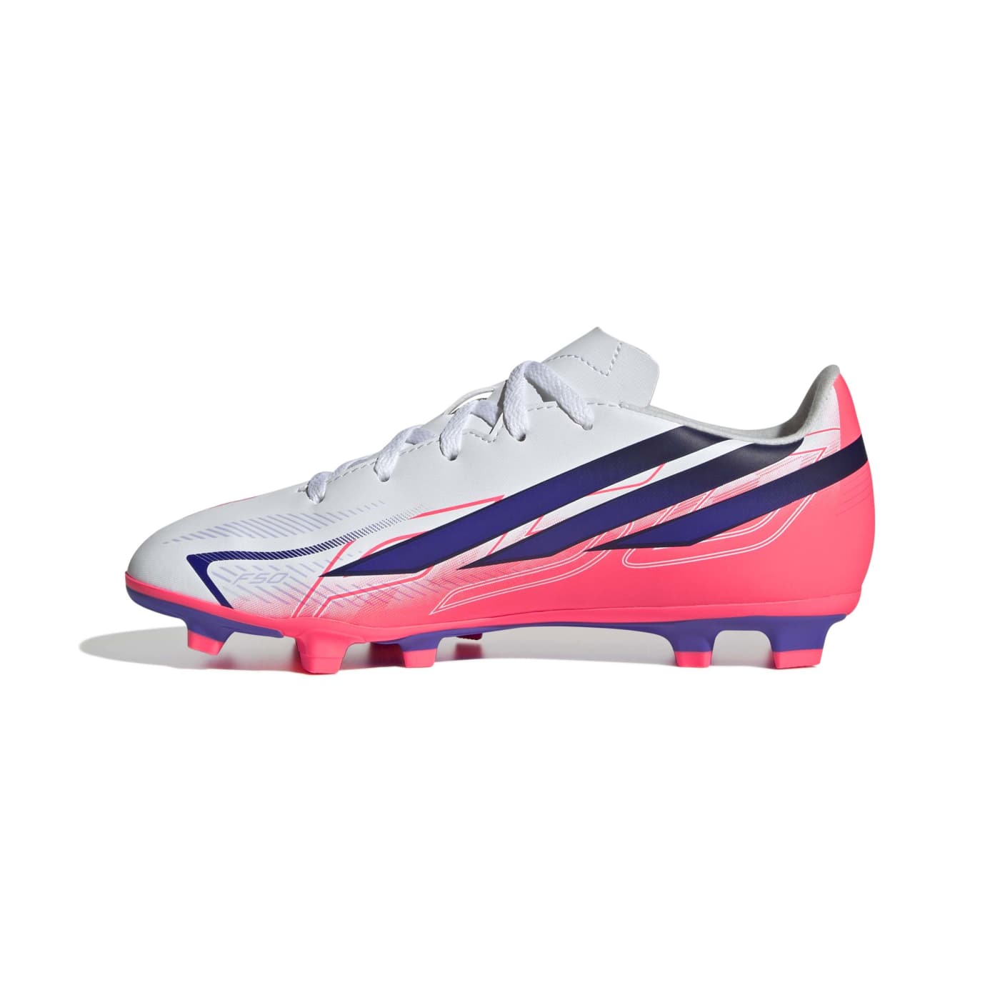 Crampons Junior Adidas F50 Hyperfast Club FG:MG Blanc et rose KK1308 Medial