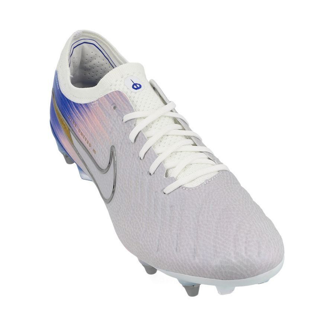 Crampons Nike Legend 10 Elite SG-Pro Player Edition United Gris et bleu IO4462-001 Front Lateral Top