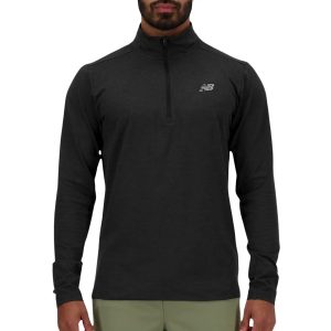 Sweat-shirt ¼ Zip New Balance Space Dye Noir pour homme MT41915 Vue porté de face
