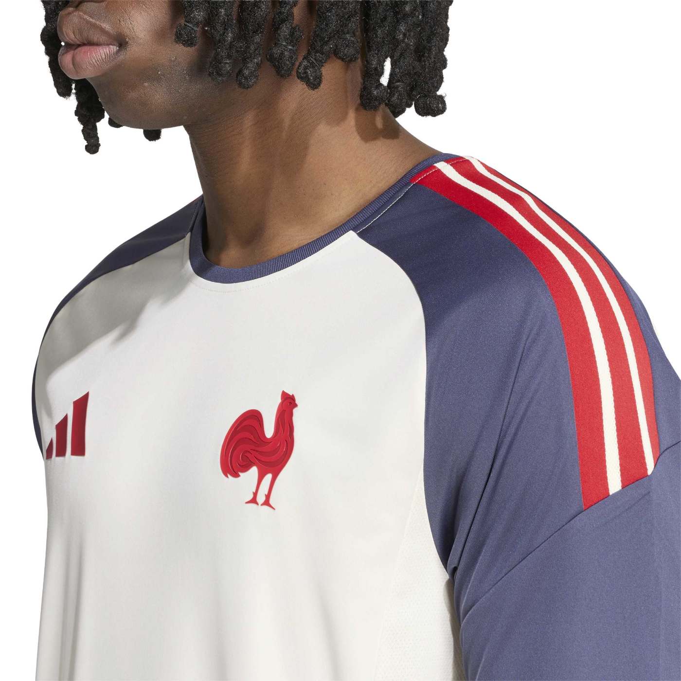 T-shirt Adidas Performance France Rugby Beige et bleu ombre KF8876 Detail Face Lateral