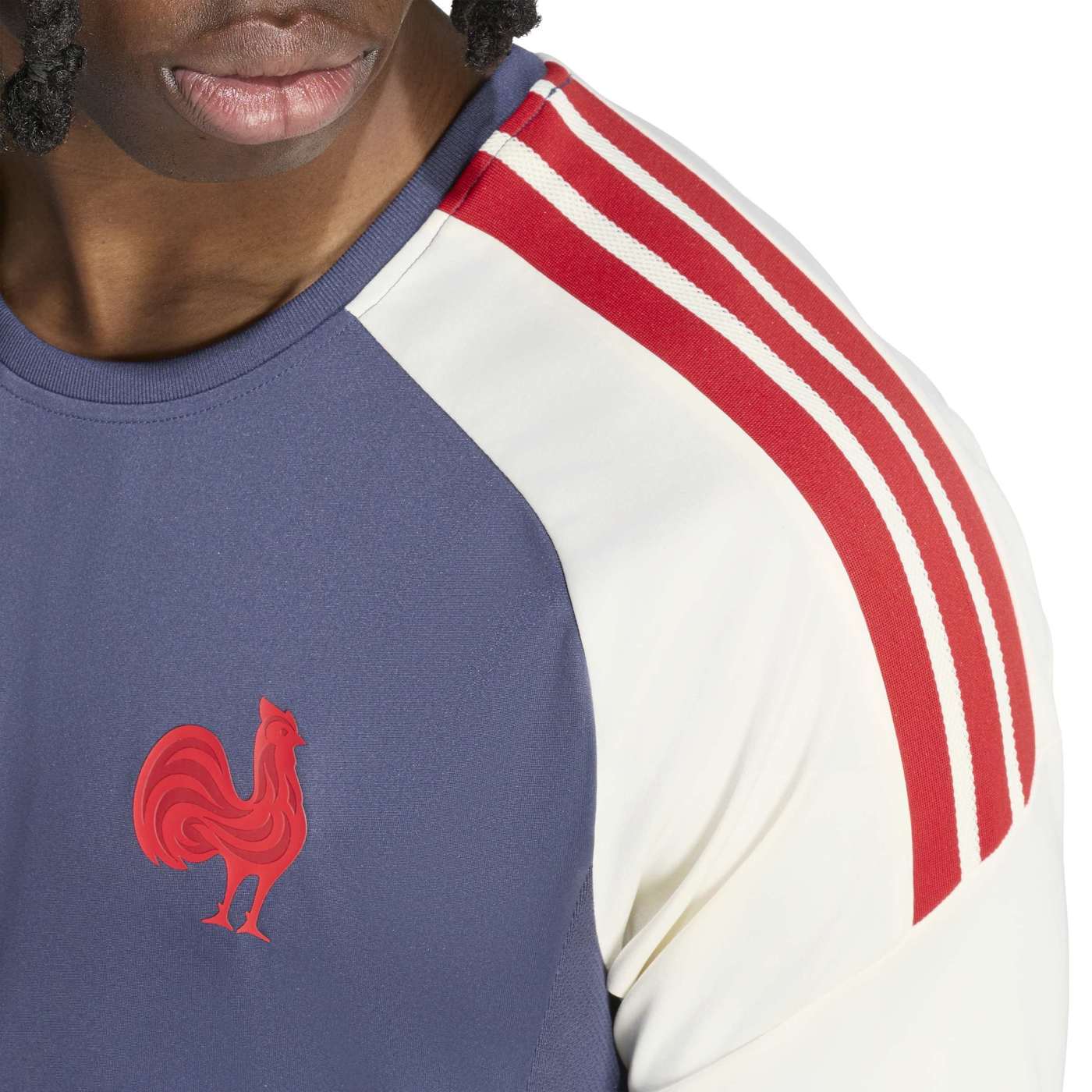 T-shirt Adidas Performance France Rugby Bleu ombre et beige KF8875 Detail Epaule
