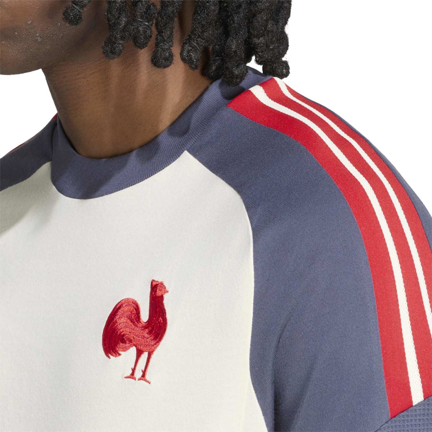 T-shirt en coton Équipe de France Rugby Beige et bleu ombre KF8904 Detail Haut Lateral Face