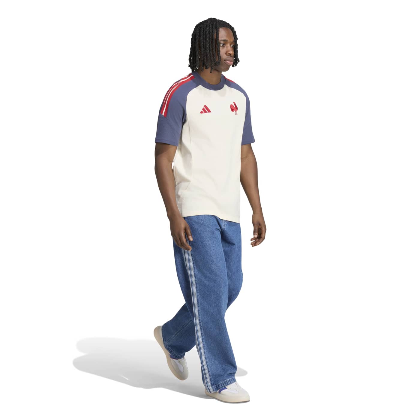 T-shirt en coton Équipe de France Rugby Beige et bleu ombre KF8904 Walking