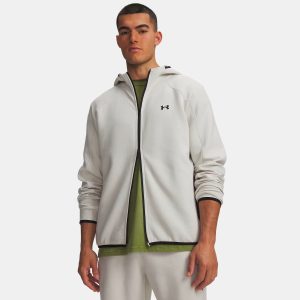 Veste zippée UA Unstoppable Fleece Blanc neige 6013431-110 Vue porté de face