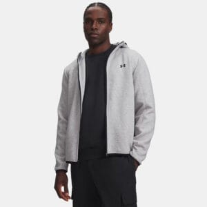 Veste zippée UA Unstoppable Fleece Gris chiné 6013431-011 Vue porté de face