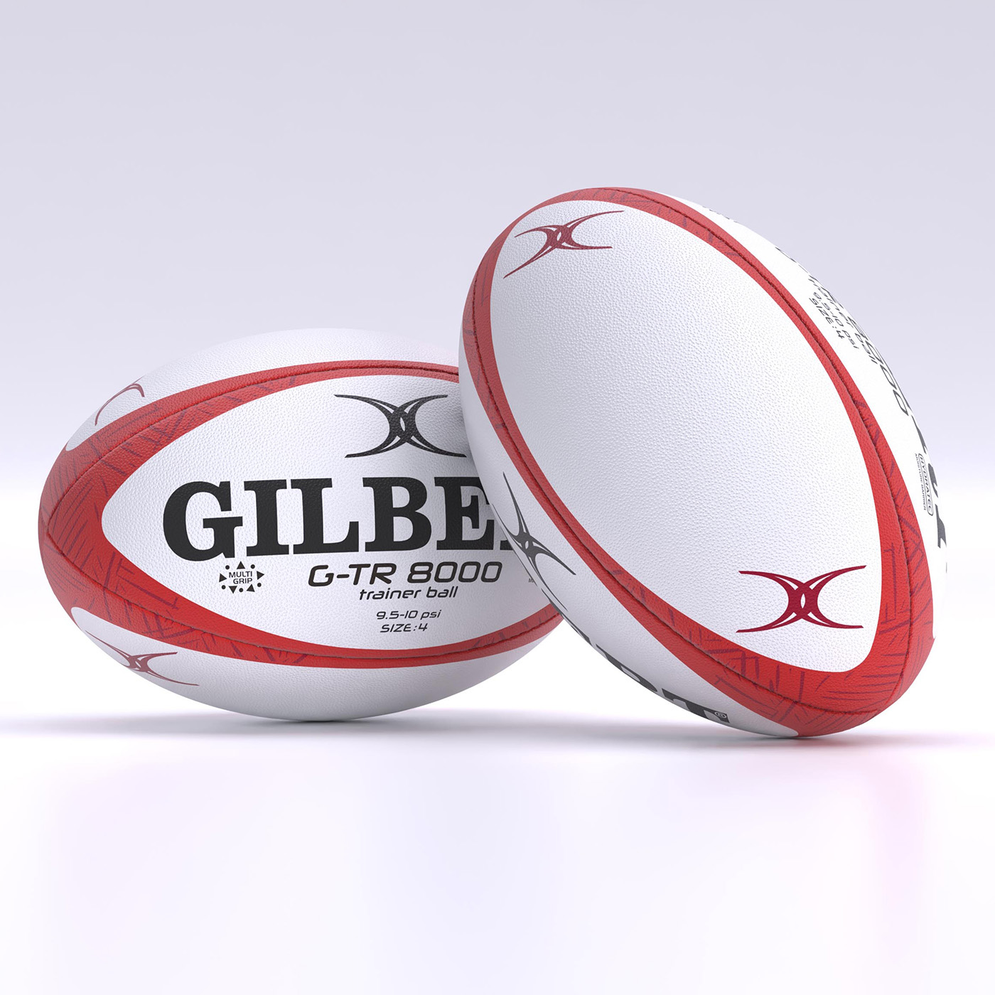 Ballon de rugby Gilbert G-TR8000 Rouge Taille 4 Face et Dos