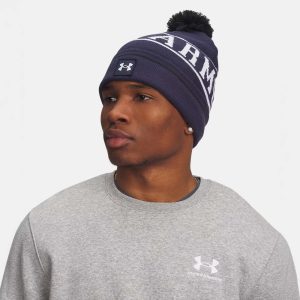 Bonnet à pompon UA Halftime Pom Bleu marine nuit 1386634-411 Vue porté de face
