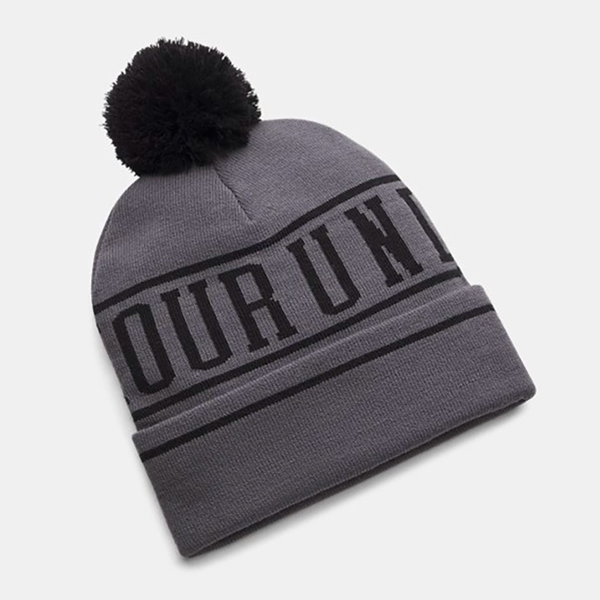 Bonnet à pompon UA Halftime Pom Gris et noir 1386634-025 Dos