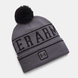 Bonnet à pompon UA Halftime Pom Gris et noir 1386634-025 Face