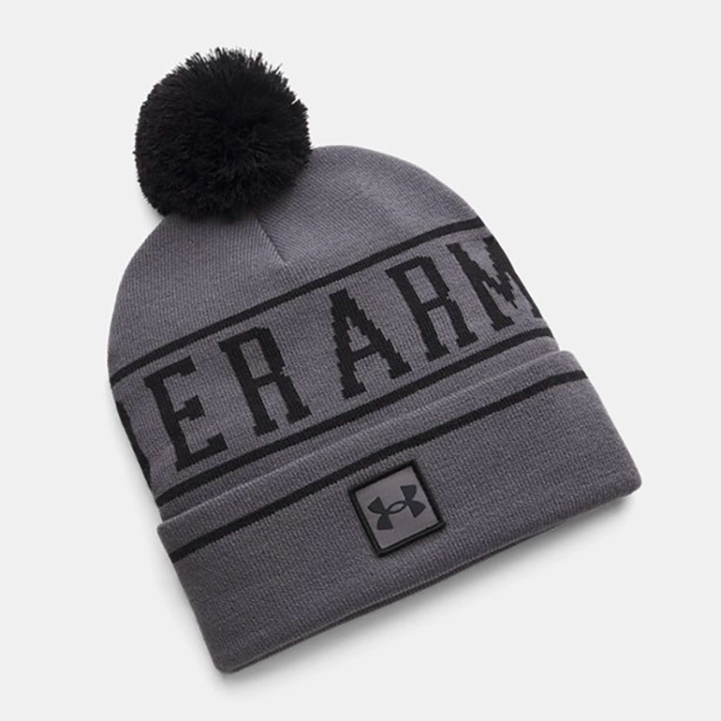 Bonnet à pompon UA Halftime Pom Gris et noir 1386634-025 Face