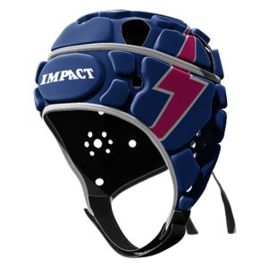 Casque de rugby Impact V2 Lightning Bolt Bleu marine et rouge Face Lateral