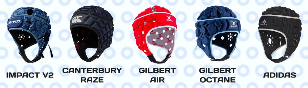 Comparaison casque de rugby - Impact rugby V2, Canterbury Raze, Gilbert Air et Octane et Adidas Rugby