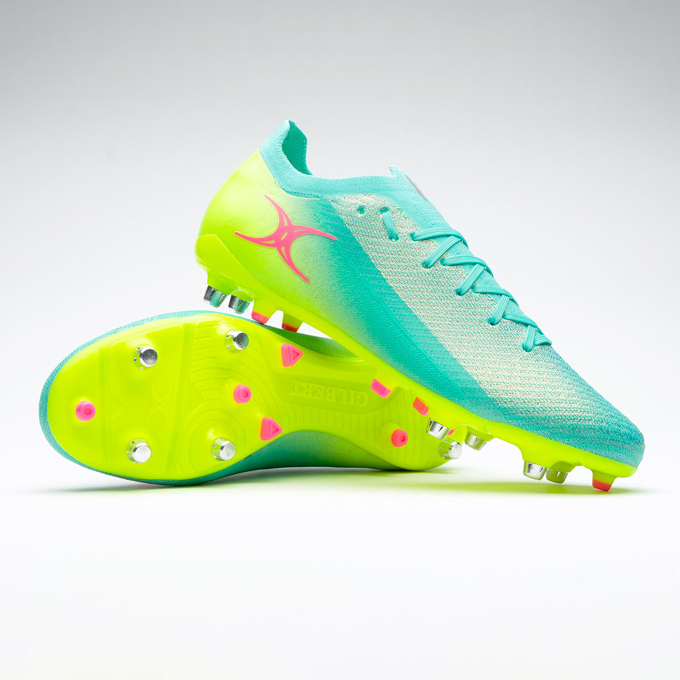 Crampons Gilbert Speedstar 6S Bleu turquoise et vert GIL26S011 Pair Lateral And Bottom
