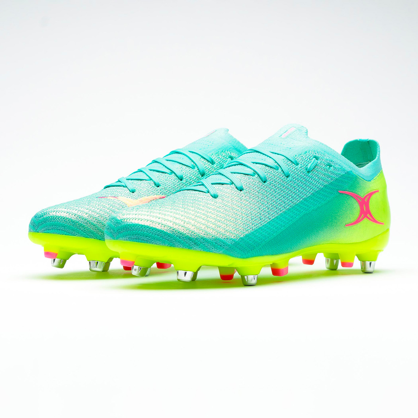 Crampons Gilbert Speedstar 6S Bleu turquoise et vert GIL26S011 Pair Lateral Front Top