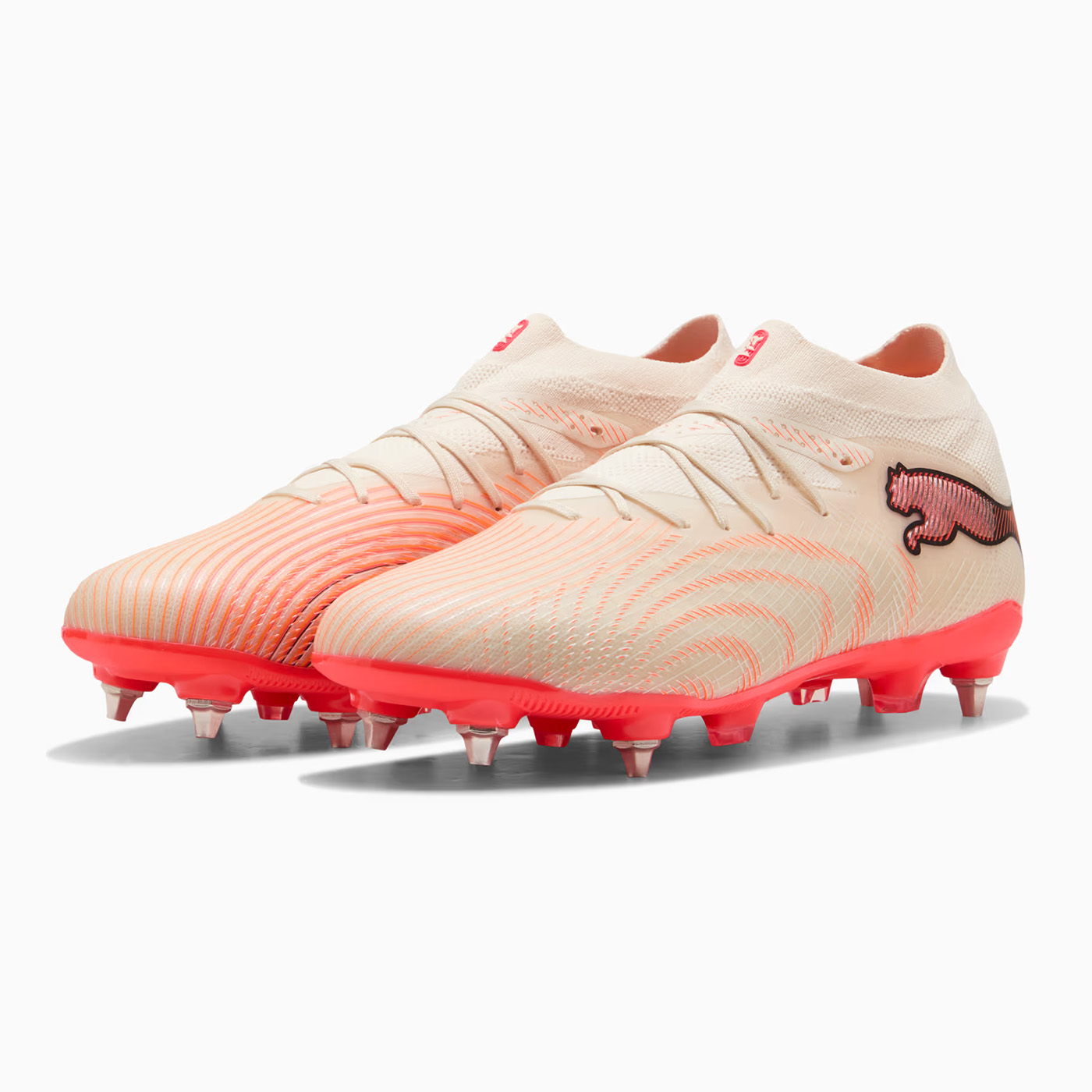 Crampons Puma Future 9 Pro MxSG Amande et Rouge ultra 109130-01 Pair Front Top Lateral