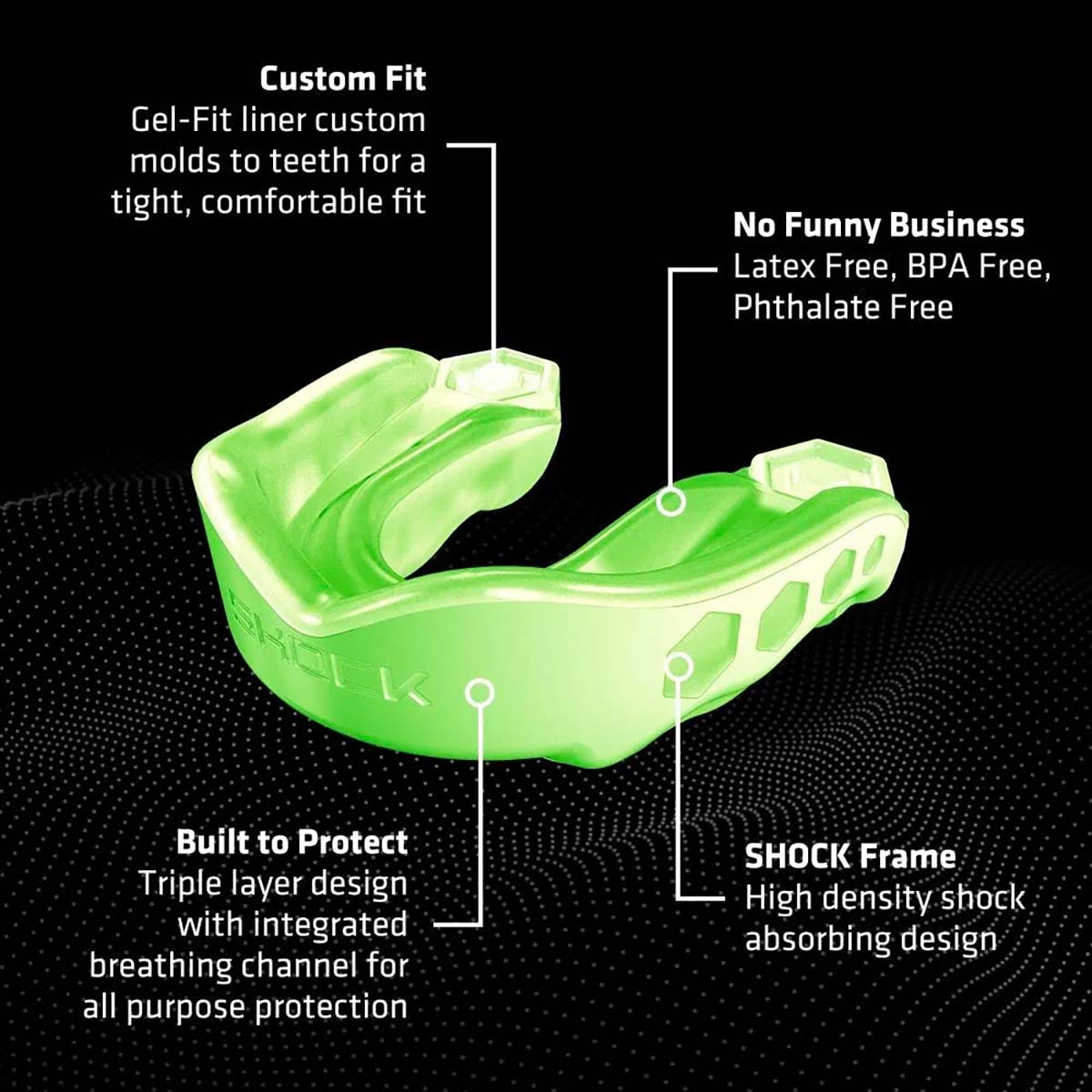 Protège-dents Gel Max Shock Doctor Adulte (11+) Vert fluo Details