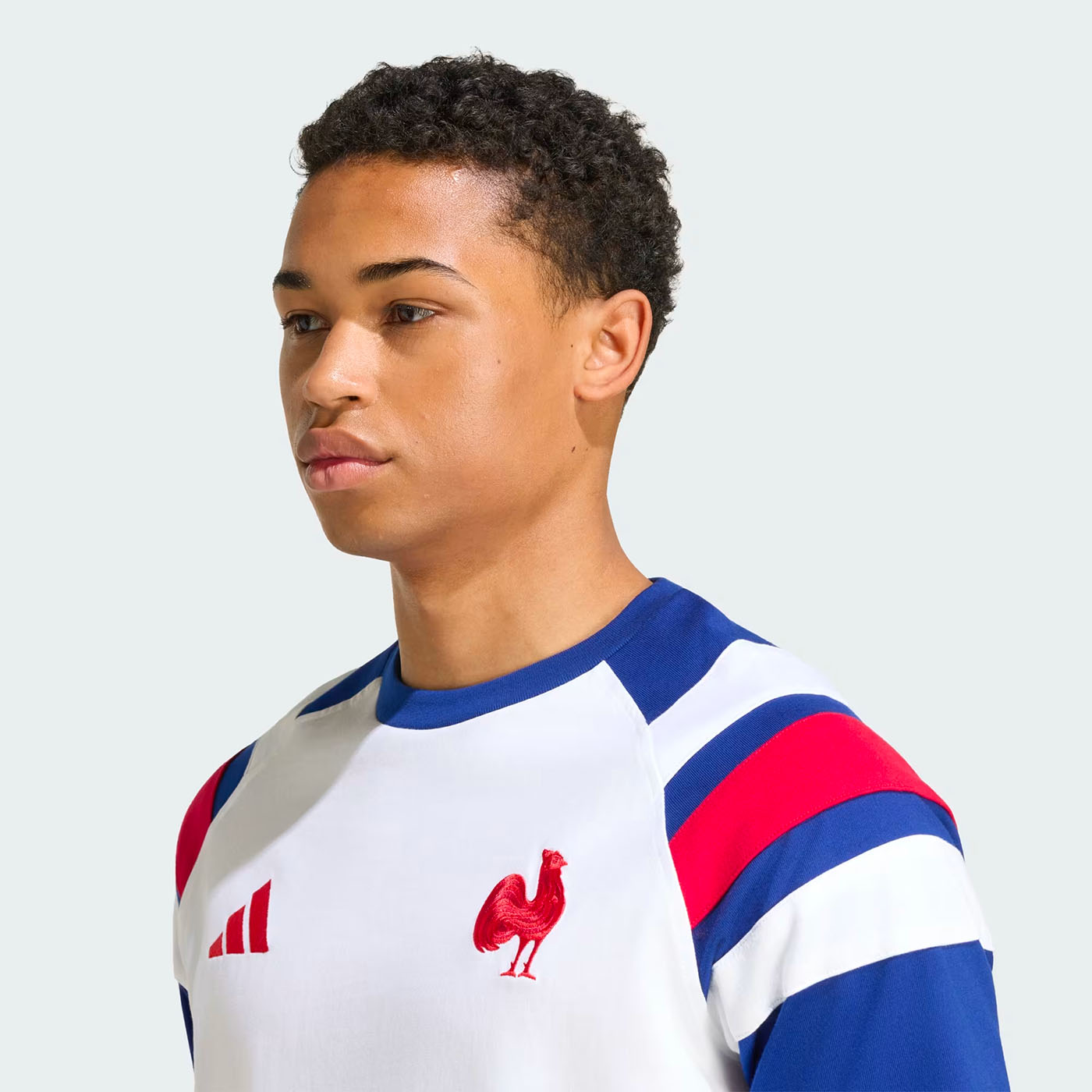 T-shirt de rugby de voyage Adidas France Rugby Travel Blanc et bleu KF8886 Detail Face