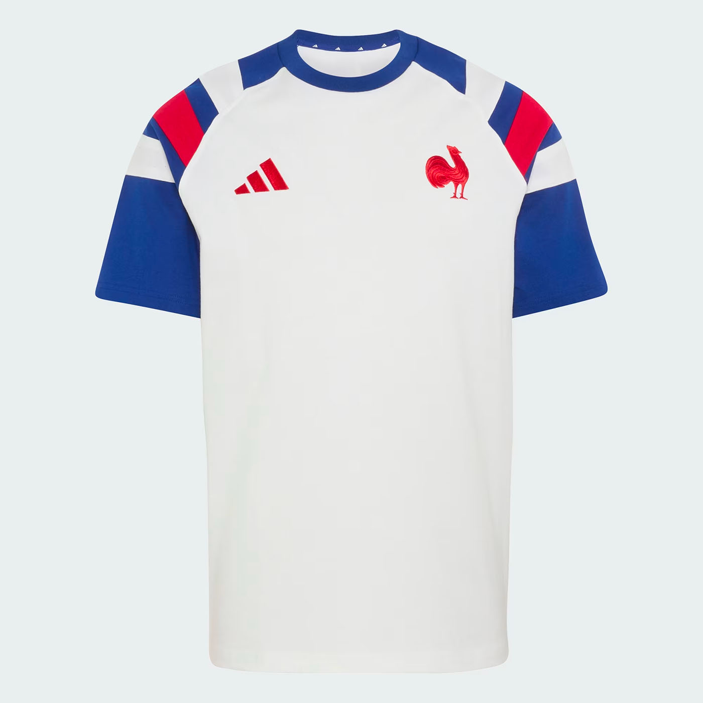 T-shirt de rugby de voyage Adidas France Rugby Travel Blanc et bleu KF8886 Face