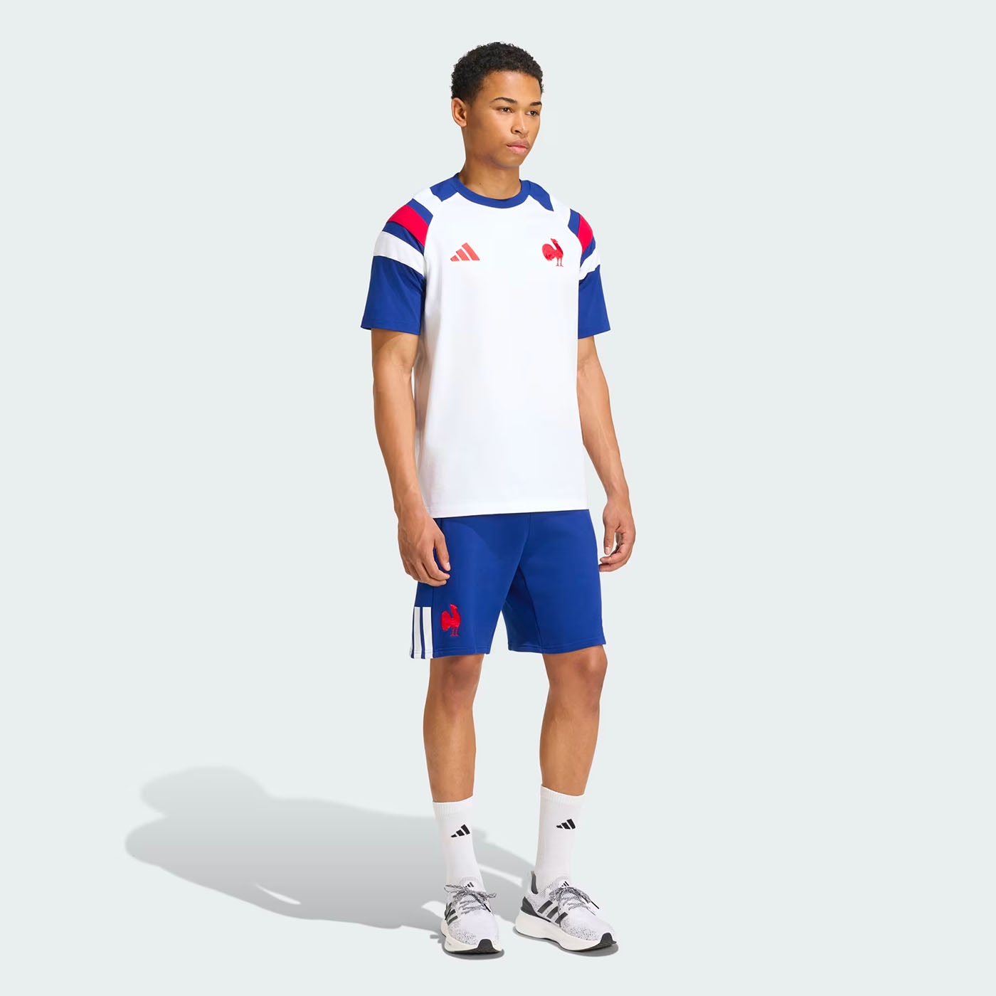 T-shirt de rugby de voyage Adidas France Rugby Travel Blanc et bleu KF8886 Walking