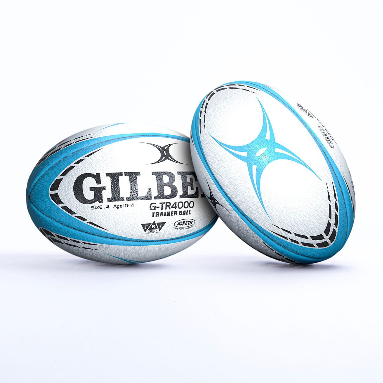 Ballon de rugby d'entrainement G-TR4000 Gilbert Bleu ciel - Taille 4 Face et dos