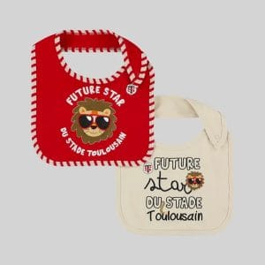 Lot de 2 Bavoirs pour bébé Future Star Stade Toulousain Rugby Rouge et beige