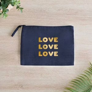 Pochette Love love love effet doré Bleu marine