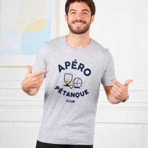 T-shirt Apéro pétanque pour homme Gris Vue porté de face