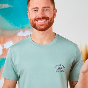 T-shirt Brodé « J'peux pas j'ai rugby » pour Homme Vert d'eau Vue porté de face