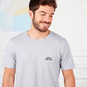 T-shirt Brodé « L'apéro, c'est la vie » pour Homme Gris clair Vue porté de face